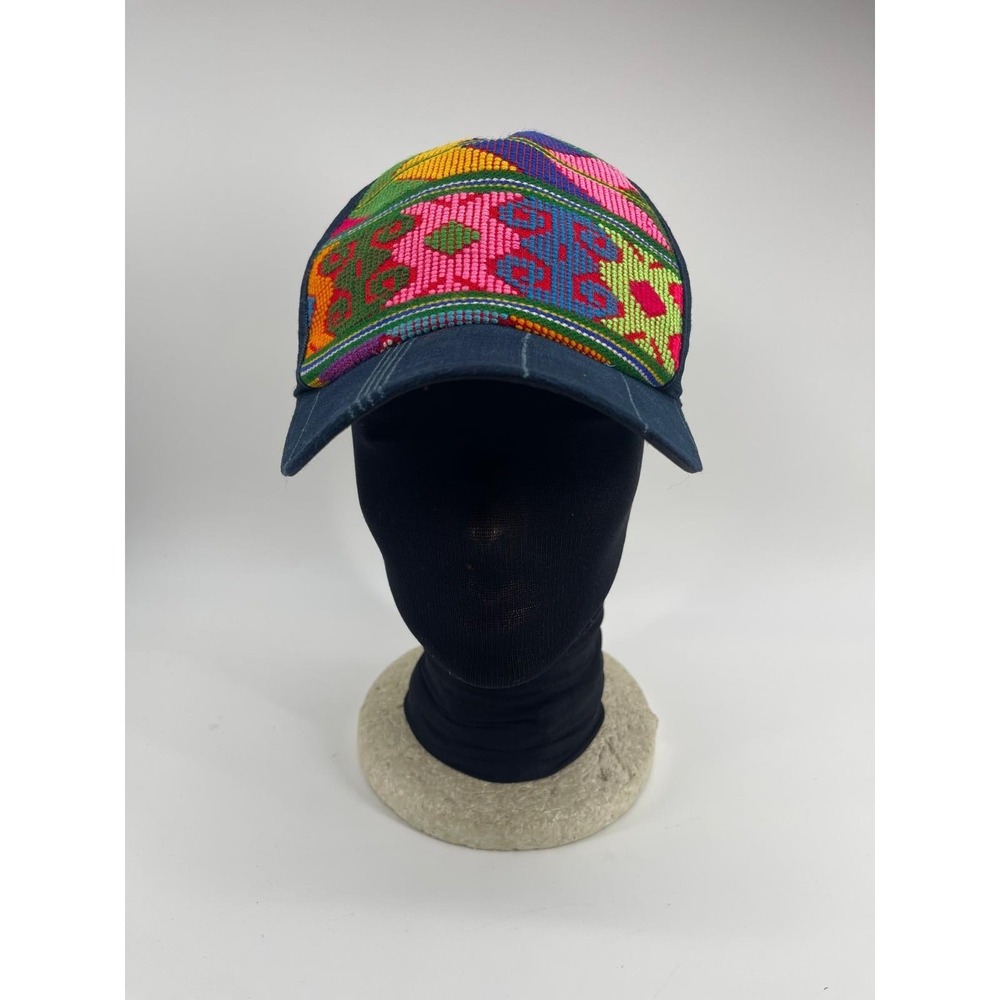 Artisan Huipil Embroidered Baseball Cap Navy Blue Pinstripe Snapback Hat